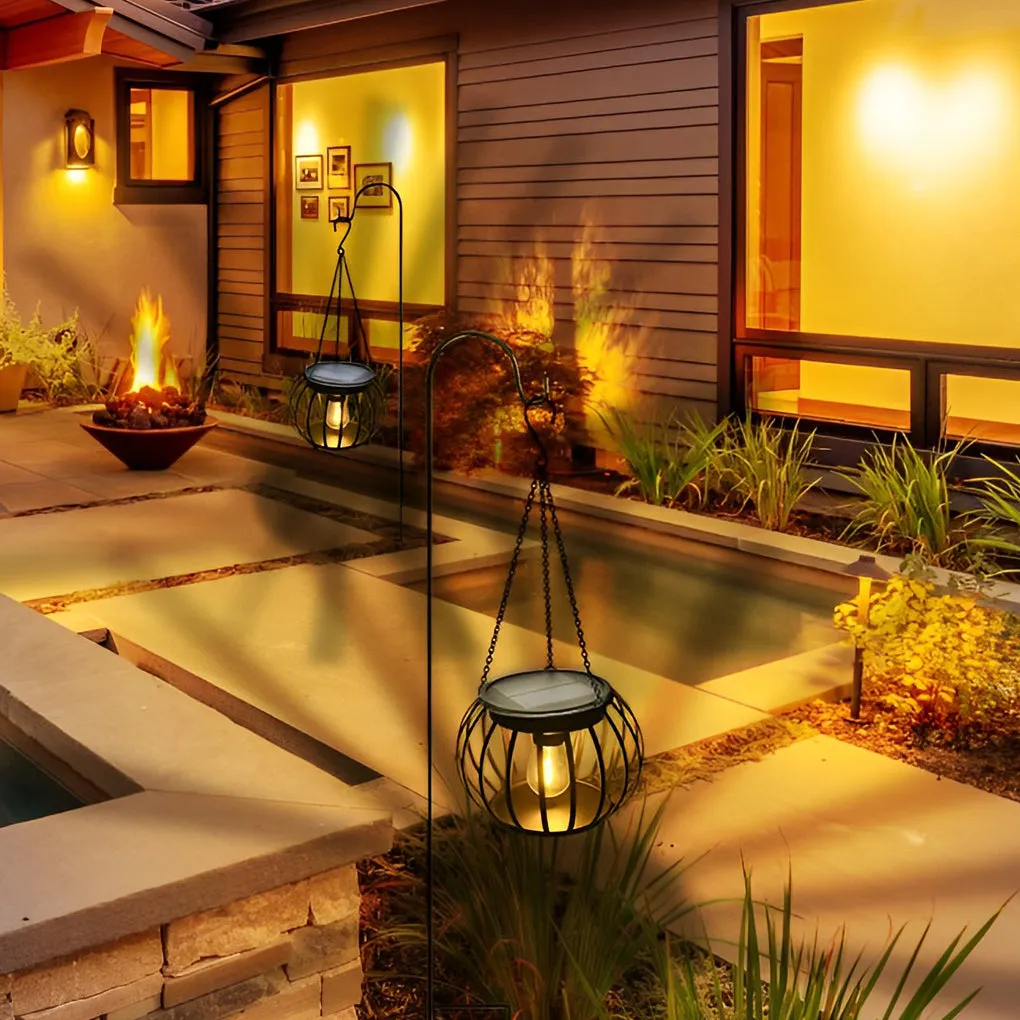 2PCS Black Modern Metal Pumpkin LED Waterproof Solar Outdoor Lanterns