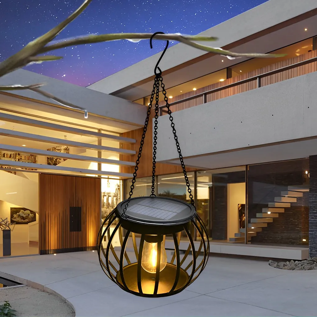 2PCS Black Modern Metal Pumpkin LED Waterproof Solar Outdoor Lanterns
