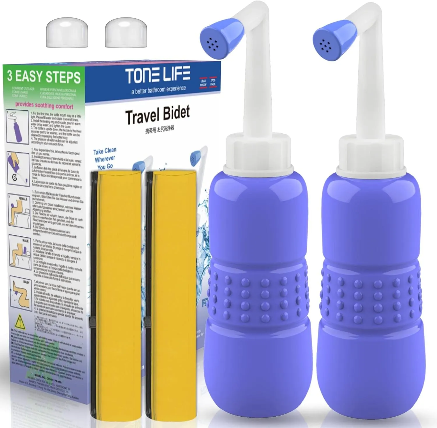 2PCS-Pack Portable Bidet for Toilet - 450ml Travel Bidet - 15oz Handheld Personal Bidet Empty Bottle - Childbirth Cleaner -for Outdoor,Camping,Travling,Driver,Personal Hygiene -with Storage Bag
