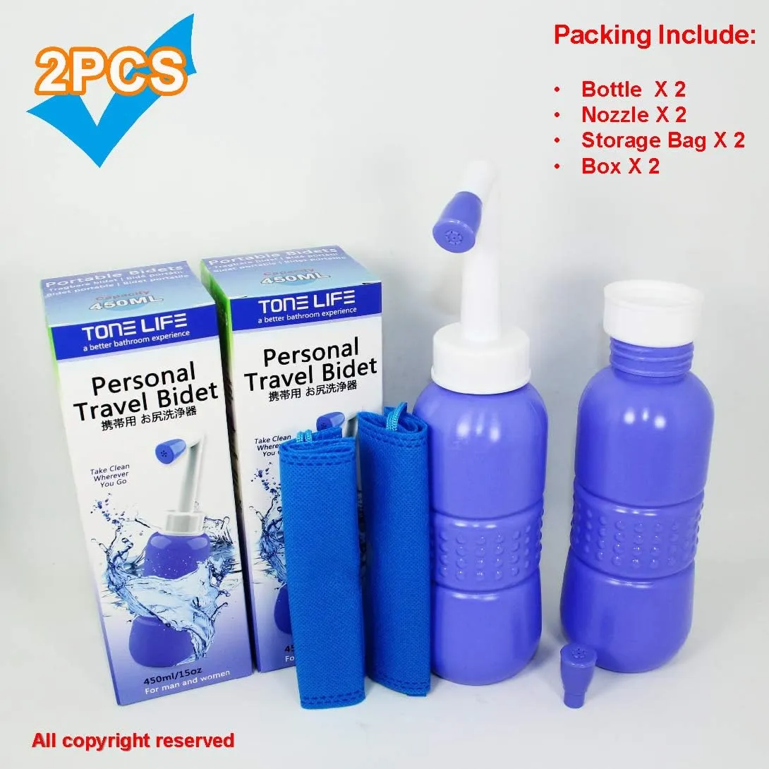2PCS-Pack Portable Bidet for Toilet - 450ml Travel Bidet - 15oz Handheld Personal Bidet Empty Bottle - Childbirth Cleaner -for Outdoor,Camping,Travling,Driver,Personal Hygiene -with Storage Bag