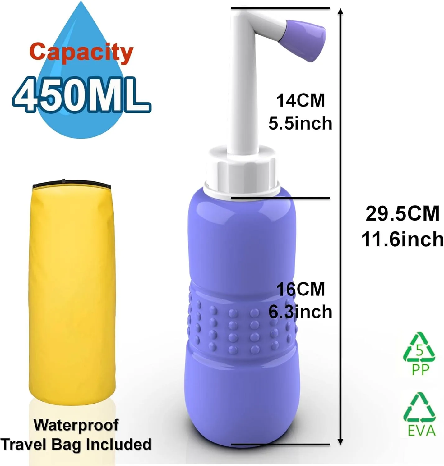 2PCS-Pack Portable Bidet for Toilet - 450ml Travel Bidet - 15oz Handheld Personal Bidet Empty Bottle - Childbirth Cleaner -for Outdoor,Camping,Travling,Driver,Personal Hygiene -with Storage Bag