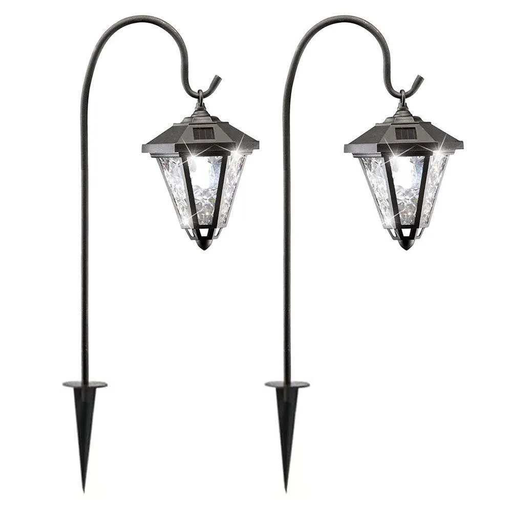 2x Wize Garden Solar Outdoor Garden Coach Lights Lantern Shepherds Hooks Crooks
