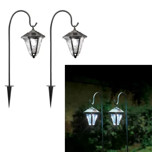 2x Wize Garden Solar Outdoor Garden Coach Lights Lantern Shepherds Hooks Crooks