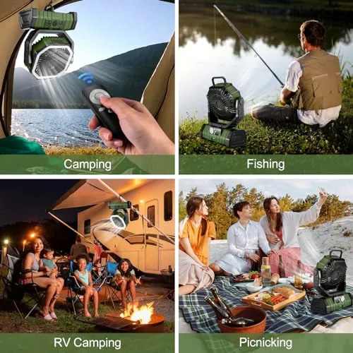30000mAh Camping Fan w/ LED Lantern,Rechargeable Battery Operated Oscillating Fan