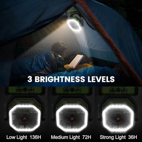 30000mAh Camping Fan w/ LED Lantern,Rechargeable Battery Operated Oscillating Fan