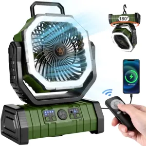 30000mAh Camping Fan w/ LED Lantern,Rechargeable Battery Operated Oscillating Fan
