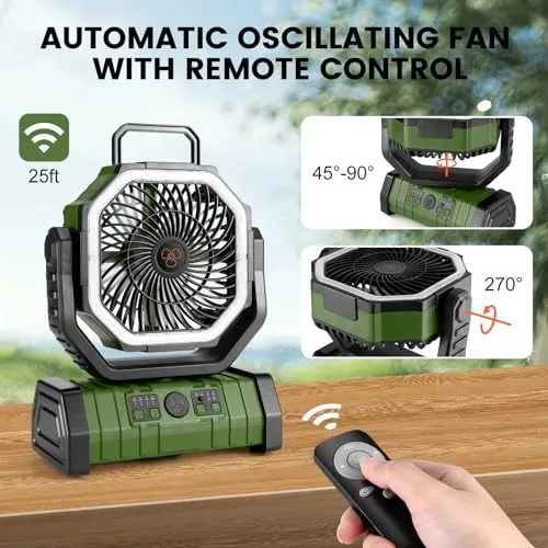 30000mAh Camping Fan w/ LED Lantern,Rechargeable Battery Operated Oscillating Fan