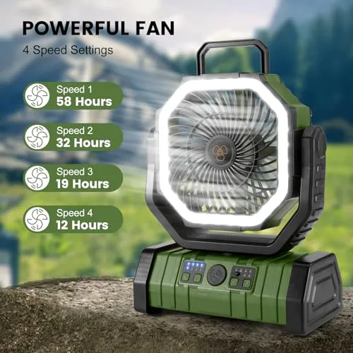 30000mAh Camping Fan w/ LED Lantern,Rechargeable Battery Operated Oscillating Fan