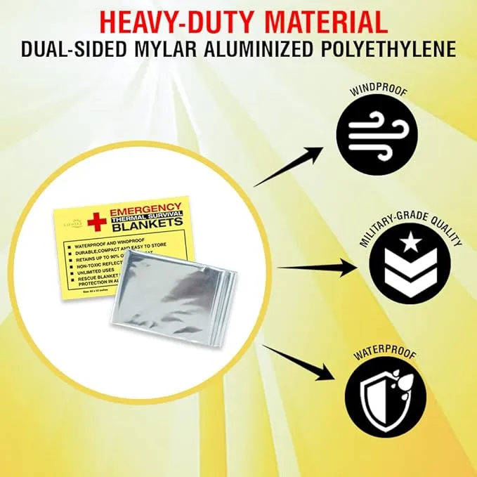 (4 Pack Emergency Thermal Survival Blankets, Mylar Blankets for Outdoor, Camping, Hiking, Survival, Large Silver Thermal Sheets, Heavy Duty Gear (4 pcs, Size 84x52)