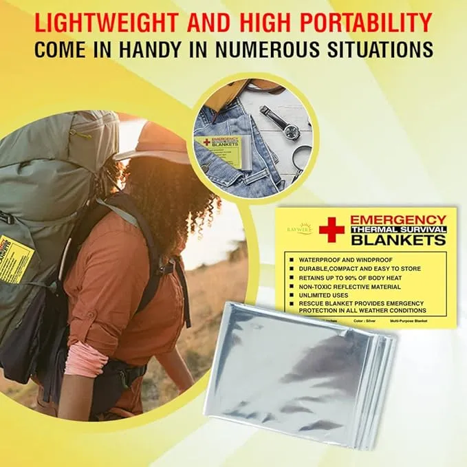 (4 Pack Emergency Thermal Survival Blankets, Mylar Blankets for Outdoor, Camping, Hiking, Survival, Large Silver Thermal Sheets, Heavy Duty Gear (4 pcs, Size 84x52)