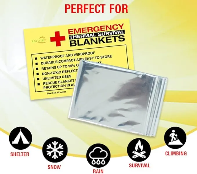(4 Pack Emergency Thermal Survival Blankets, Mylar Blankets for Outdoor, Camping, Hiking, Survival, Large Silver Thermal Sheets, Heavy Duty Gear (4 pcs, Size 84x52)
