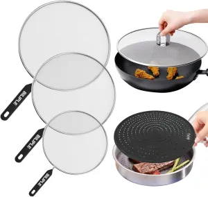 5 Pack Splatter Guard Set(13", 12.6",11.5", 9.8", 7.4"), Silicone & Stainless Steel Splatter Guard for Frying, Splatter Screen for Frying Pan, Grease Splatter Guard for Cooking