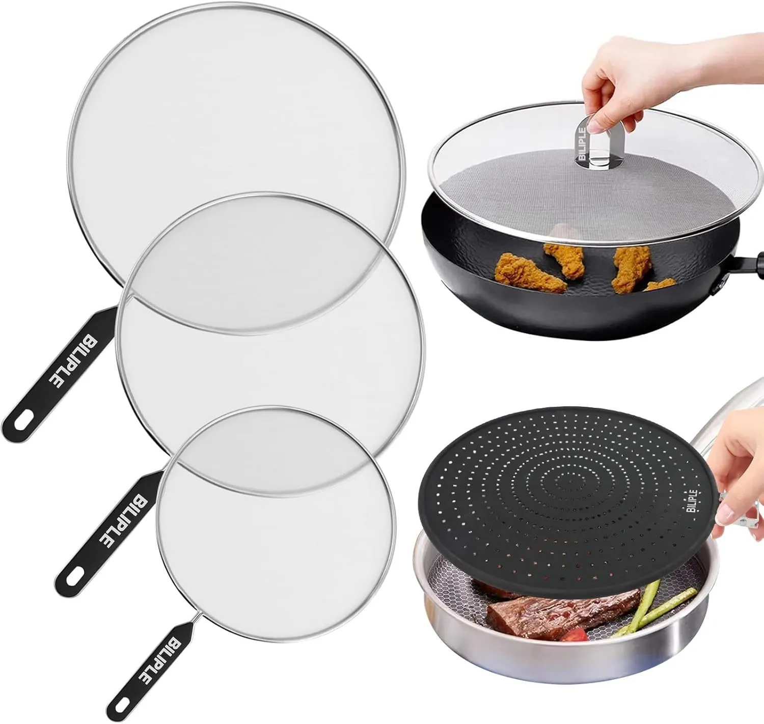 5 Pack Splatter Guard Set(13", 12.6",11.5", 9.8", 7.4"), Silicone & Stainless Steel Splatter Guard for Frying, Splatter Screen for Frying Pan, Grease Splatter Guard for Cooking