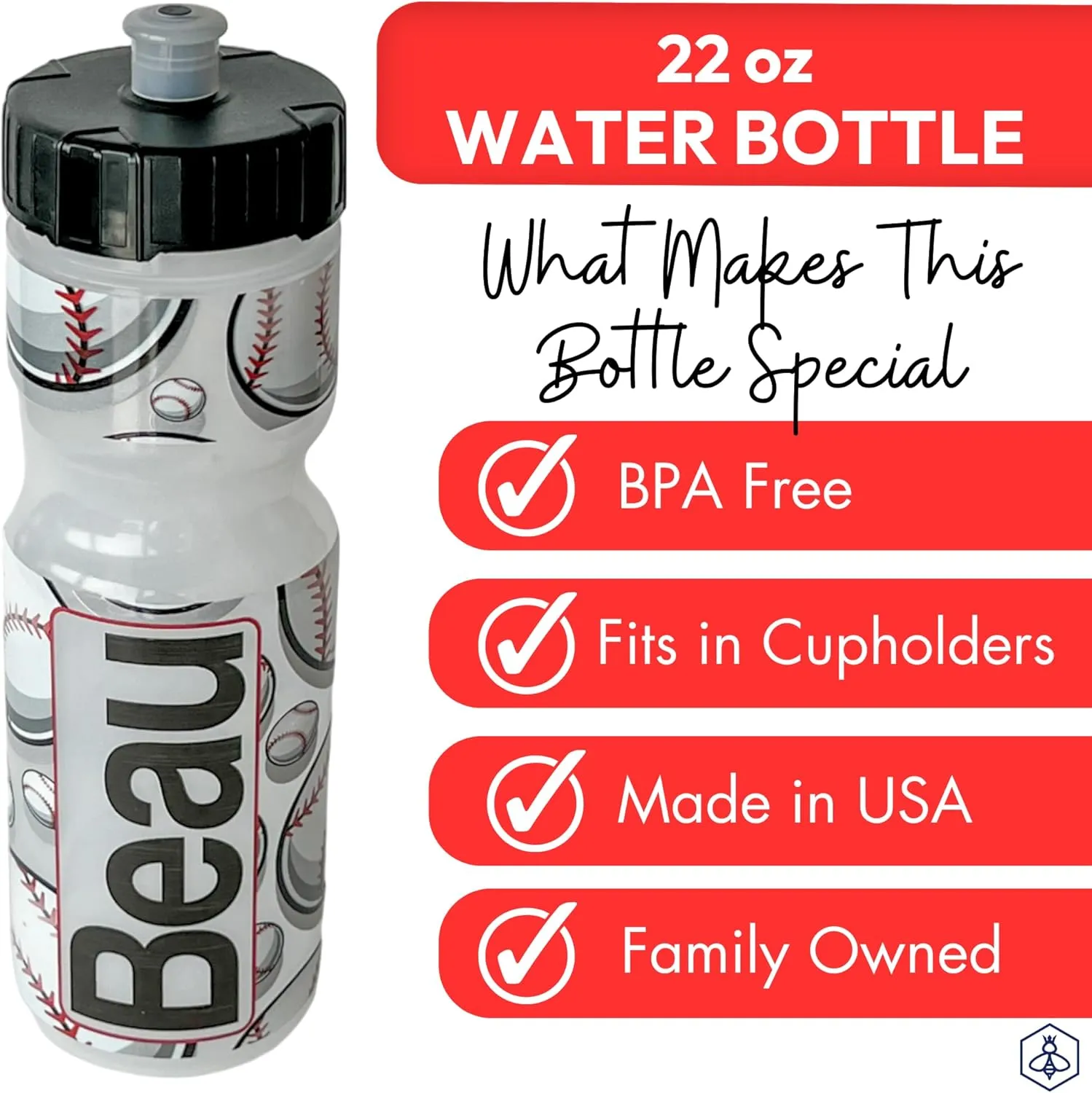 50 Strong 22oz Kids Personalized Baseball Squeeze Water Bottle – BPA-Free with Pull Top Cap – Durable & Reusable for School, Boys & Girls – Made in USA – Custom Name, Team or Number