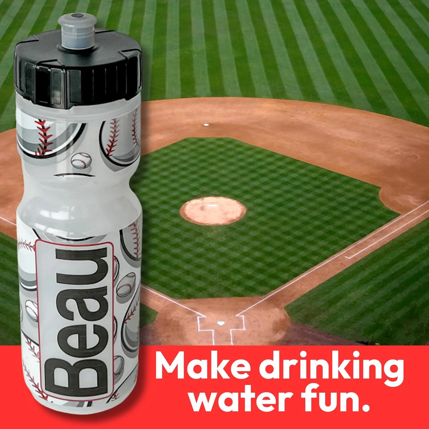 50 Strong 22oz Kids Personalized Baseball Squeeze Water Bottle – BPA-Free with Pull Top Cap – Durable & Reusable for School, Boys & Girls – Made in USA – Custom Name, Team or Number