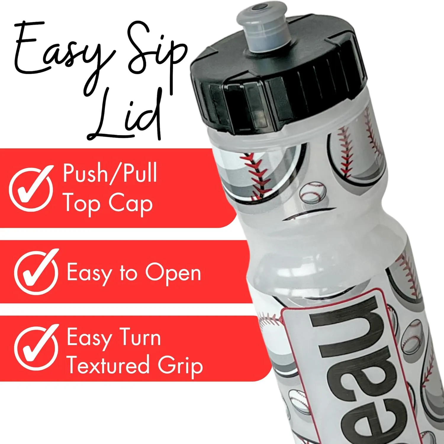 50 Strong 22oz Kids Personalized Baseball Squeeze Water Bottle – BPA-Free with Pull Top Cap – Durable & Reusable for School, Boys & Girls – Made in USA – Custom Name, Team or Number