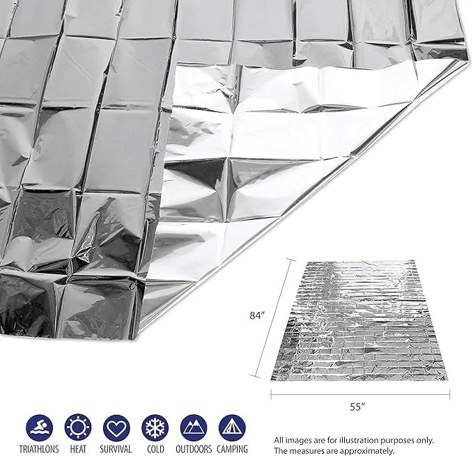 6 Pack Emergency Mylar Thermal Blankets. Space Blanket Survival rescue insulating reflective foil kit Camping Blanket Outdoors Hiking Survival Bug Out Bag car marathons first aid cold/heat (aluminum)