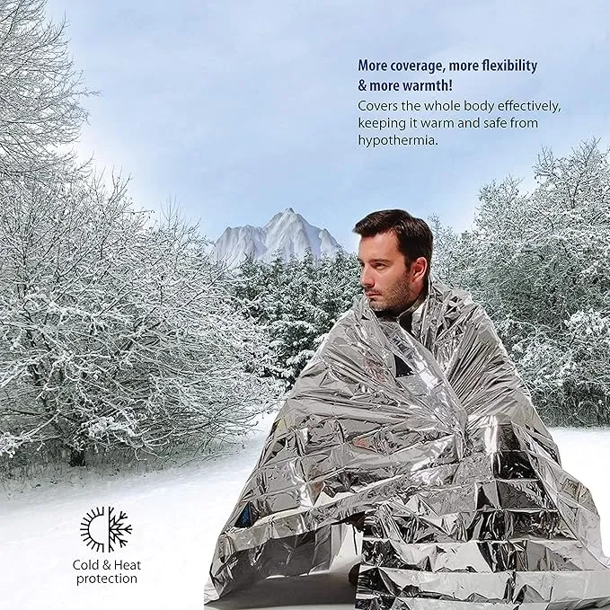 6 Pack Emergency Mylar Thermal Blankets. Space Blanket Survival rescue insulating reflective foil kit Camping Blanket Outdoors Hiking Survival Bug Out Bag car marathons first aid cold/heat (aluminum)