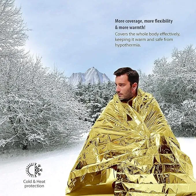 6 Pack Emergency Mylar Thermal Blankets. Space Blanket Survival rescue insulating reflective foil kit Camping Blanket Outdoors Hiking Survival Bug Out Bag car marathons first aid cold/heat (gold)