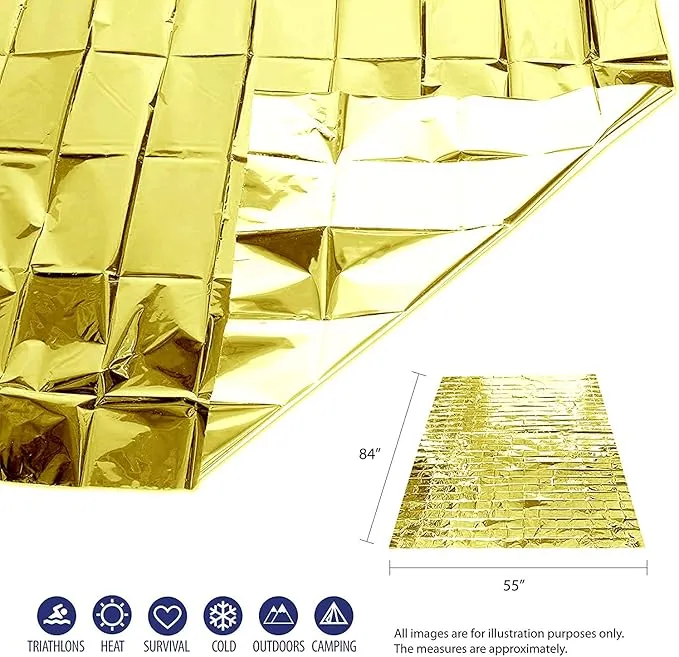 6 Pack Emergency Mylar Thermal Blankets. Space Blanket Survival rescue insulating reflective foil kit Camping Blanket Outdoors Hiking Survival Bug Out Bag car marathons first aid cold/heat (gold)