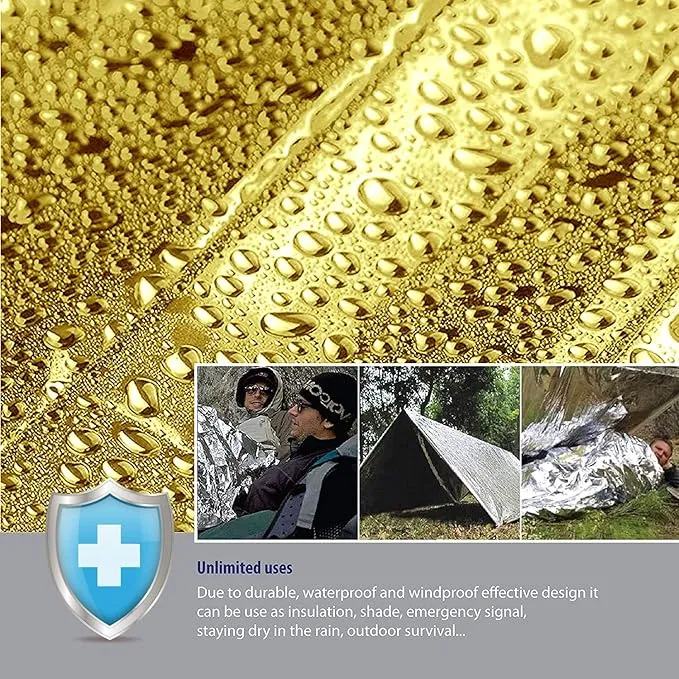 6 Pack Emergency Mylar Thermal Blankets. Space Blanket Survival rescue insulating reflective foil kit Camping Blanket Outdoors Hiking Survival Bug Out Bag car marathons first aid cold/heat (gold)