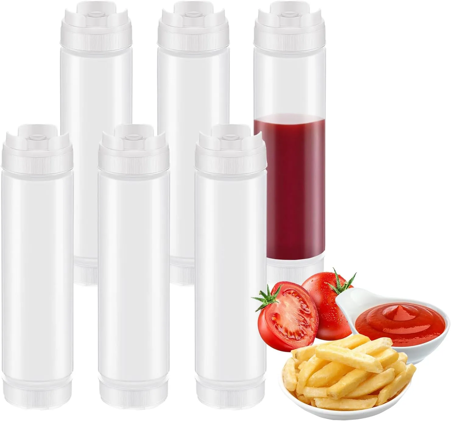 6 Pcs Inverted Plastic Squeeze Bottle 16 oz Condiment Squeeze Bottle for Sauces Refillable Large Valve Squirt Bottles Dispenser for Ketchup Cream Self Sealing Syrup Condiment Dispenser
