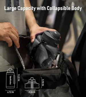68 oz Collapsible Water Bottles with Straw, Half Gallon Water Bottle with Motivational Time Marker, Large Reusable Silicone Water Jug with Paracord Handle for Sports, Outdoors (Black)
