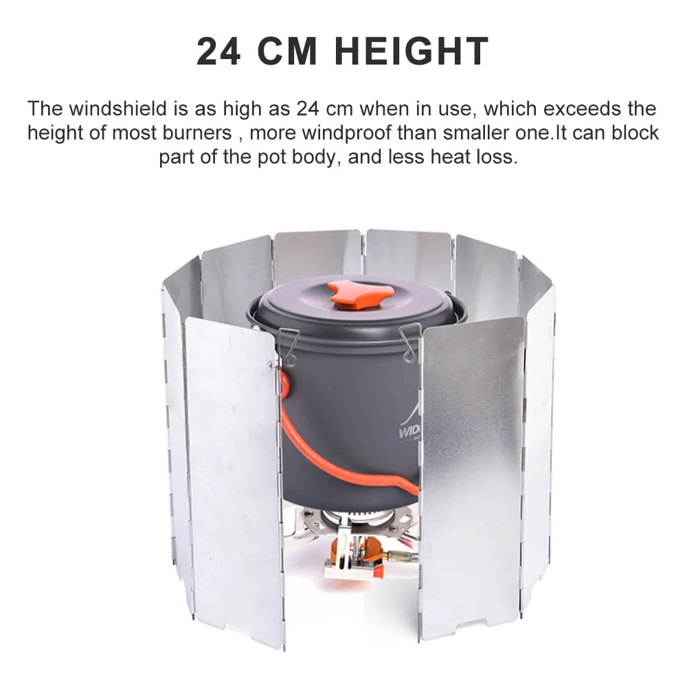 9/10 Plates Stove Wind Shield Folding Outdoor Picnic BBQ Gas Burner Windproof Screen Guard