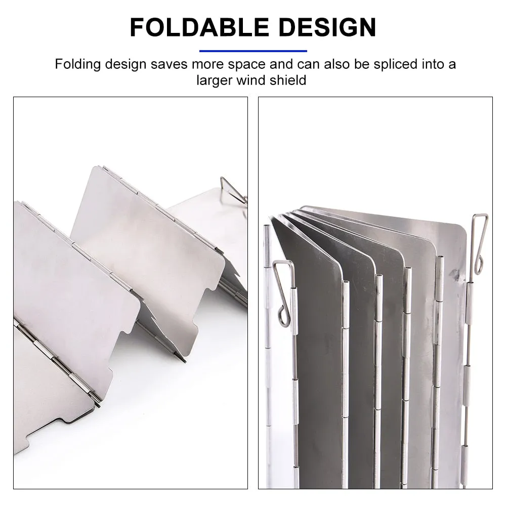 9/10 Plates Stove Wind Shield Folding Outdoor Picnic BBQ Gas Burner Windproof Screen Guard