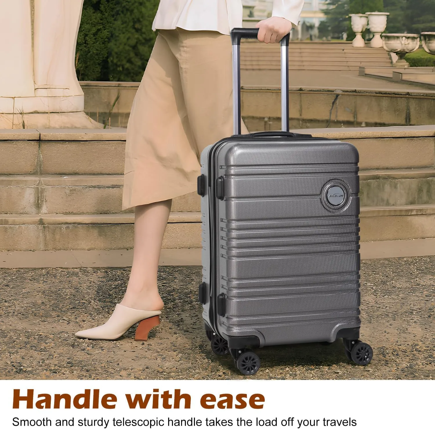 ABS PC Carry on Luggage set with backpack 3 Pcs suitcace with Spinner wheels TSA Lock 20-In hardshell Lightweight Luggage set(Grey)