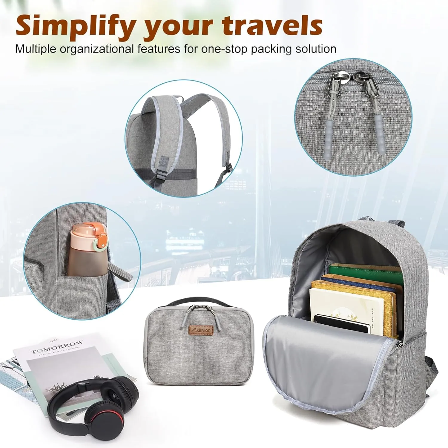 ABS PC Carry on Luggage set with backpack 3 Pcs suitcace with Spinner wheels TSA Lock 20-In hardshell Lightweight Luggage set(Grey)