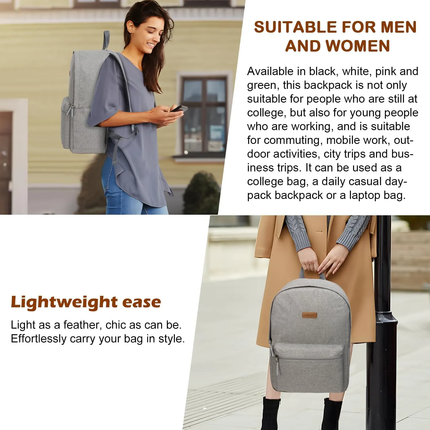 ABS PC Carry on Luggage set with backpack 3 Pcs suitcace with Spinner wheels TSA Lock 20-In hardshell Lightweight Luggage set(Grey)