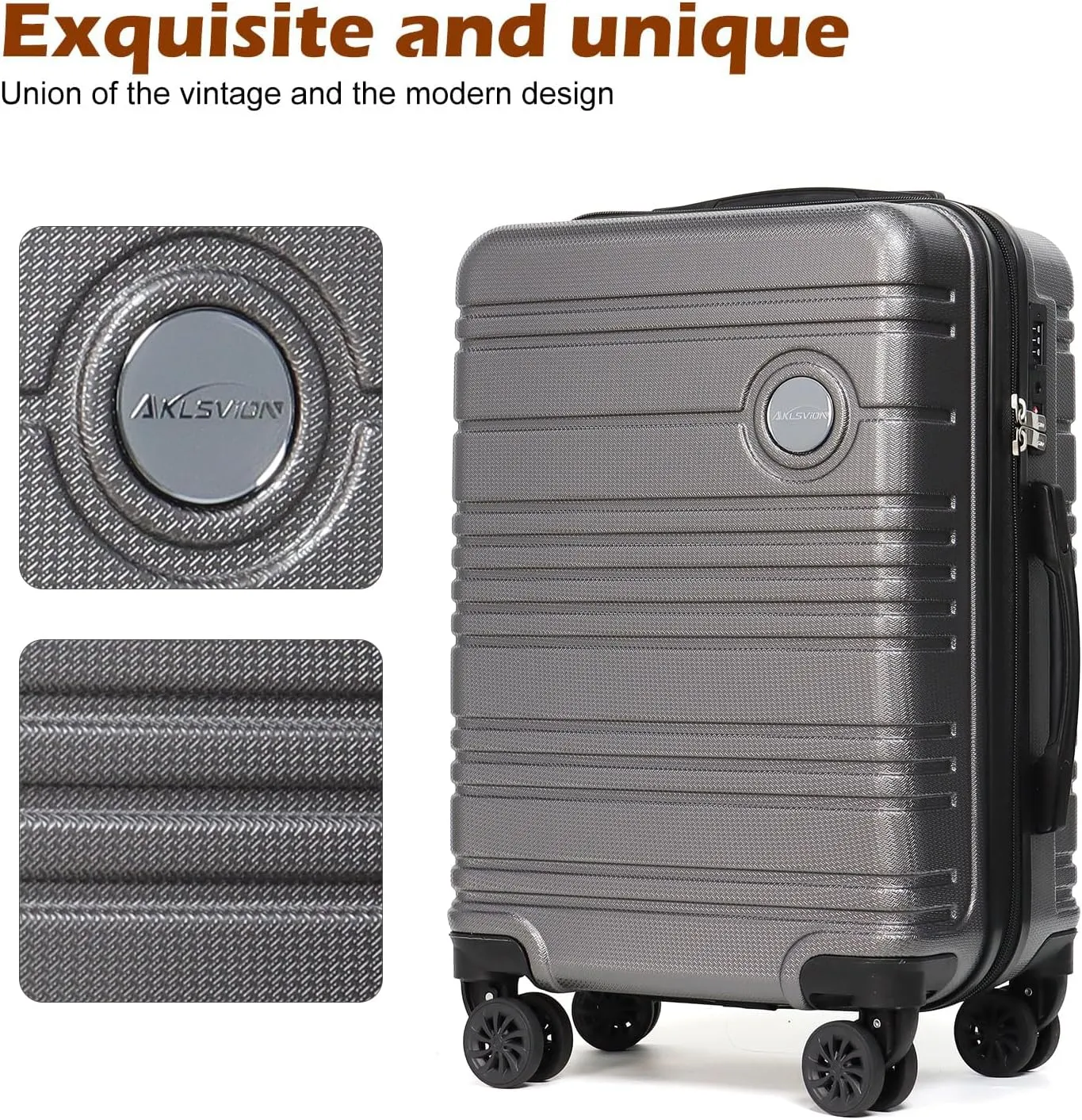 ABS PC Carry on Luggage set with backpack 3 Pcs suitcace with Spinner wheels TSA Lock 20-In hardshell Lightweight Luggage set(Grey)