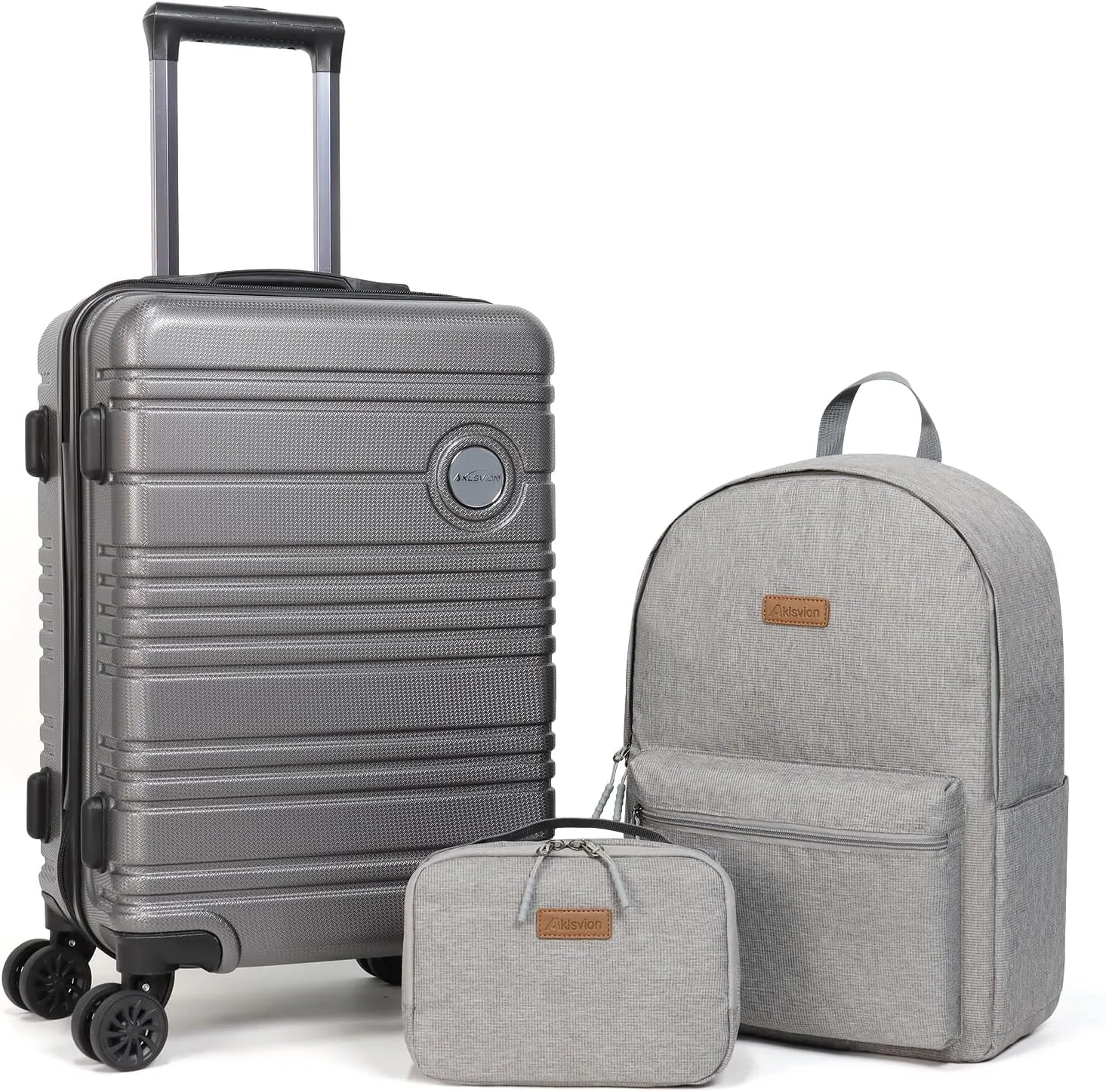 ABS PC Carry on Luggage set with backpack 3 Pcs suitcace with Spinner wheels TSA Lock 20-In hardshell Lightweight Luggage set(Grey)
