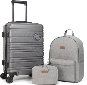 ABS PC Carry on Luggage set with backpack 3 Pcs suitcace with Spinner wheels TSA Lock 20-In hardshell Lightweight Luggage set(Grey)
