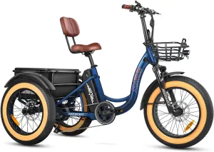ADDMOTOR TRIKETAN M-330 Electric Trike for Adults, 750W Rear Motor Electric Tricycle, 450lbs, 48V 20Ah 85MI 3 Wheel Electric Bike for Seniors, Fat Tire E-Trike with Parking Brake & Differential