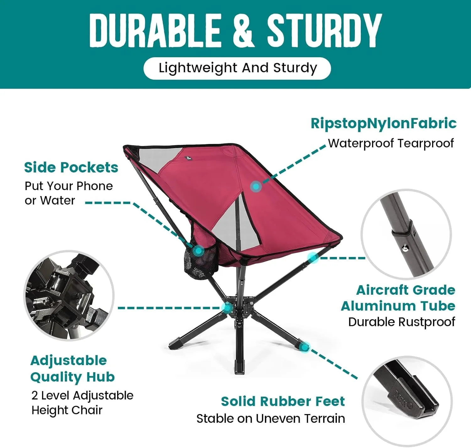 Adjustable Portable Camping Chair RiseLite Lightweight Compact Folding Chair for Adults, Collapsible Camp Chairs That Folds Up Small, Easy Carry for Travel, Outdoor, Sports, Backpacking, Hiking