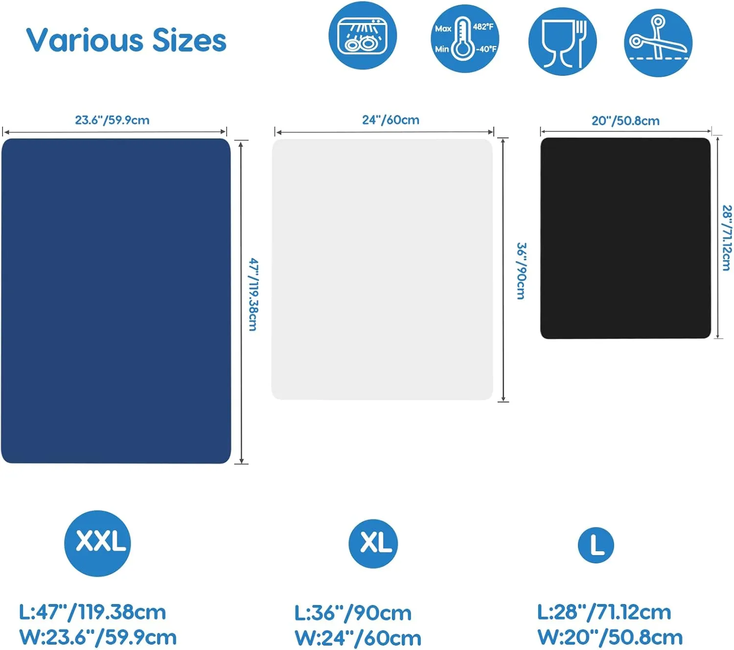 AECHY Silicone Mats for Kitchen Counter 47"x23.6"x0.08”, Largest Heat Resistant Mat Shipped Rolled Up Kitchen Island Silicone Countertop Protector Mat Nonslip Extra Large Counter Mat, Light Gray