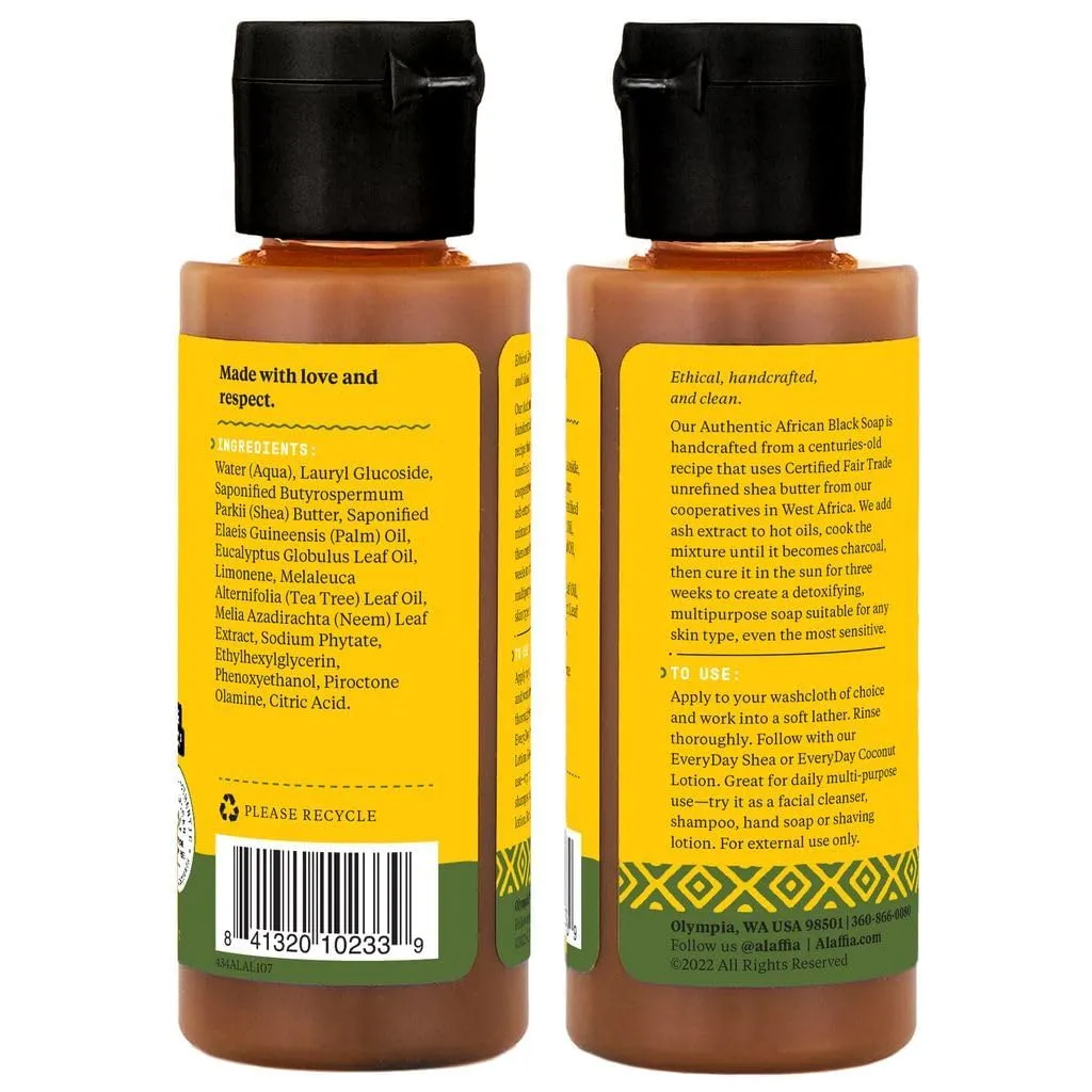 Alaffia Authentic African Black Soap, Tangerine Citrus (32 Oz)   Eucalyptus Tea Tree (2 Oz) – All-in-One Moisturizing Cleanser for Face, Hands, Body & Hair