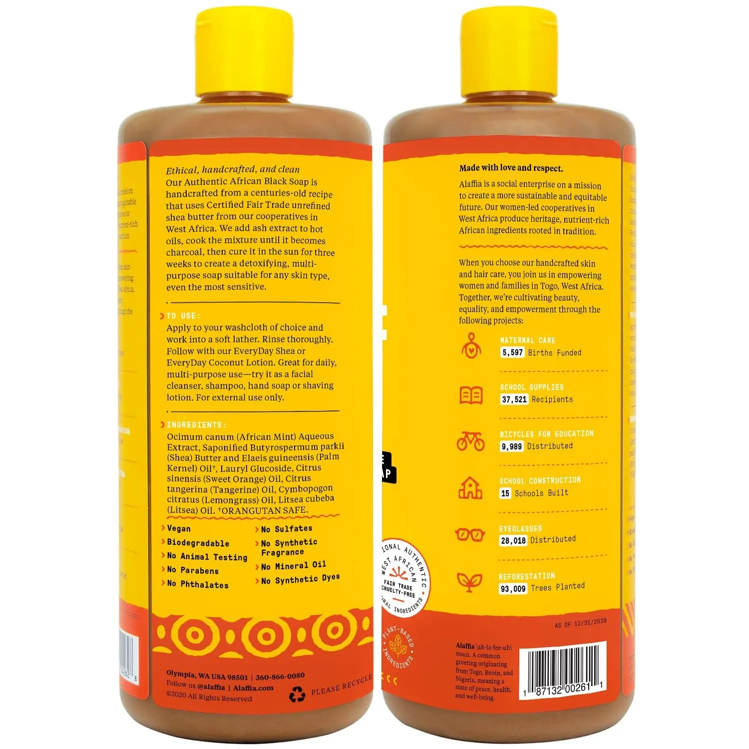 Alaffia Authentic African Black Soap, Tangerine Citrus (32 Oz)   Eucalyptus Tea Tree (2 Oz) – All-in-One Moisturizing Cleanser for Face, Hands, Body & Hair