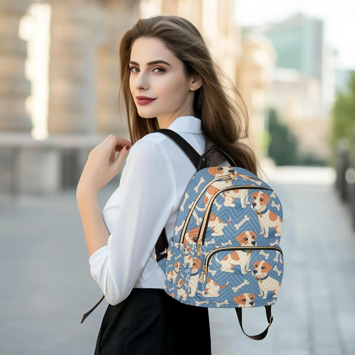 ALAZA Cute Dog and Bones Small Backpack Purse for Women Travel Bag Lightweight Shoulder Bag Fashion Daypack
