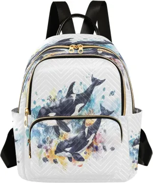 ALAZA Killer Whales Fish under The Sea Mini Backpack Purse for Women Travel Bag Lightweight Shoulder Bag Fashion Daypack