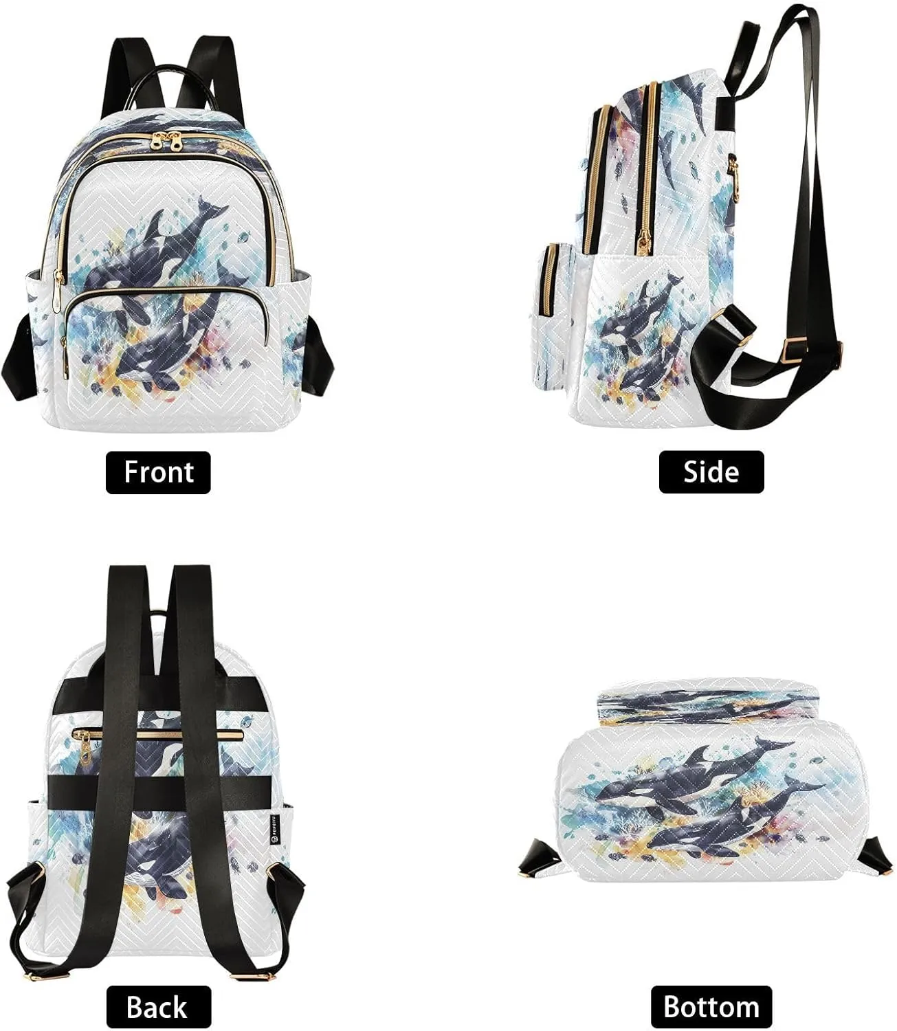 ALAZA Killer Whales Fish under The Sea Mini Backpack Purse for Women Travel Bag Lightweight Shoulder Bag Fashion Daypack