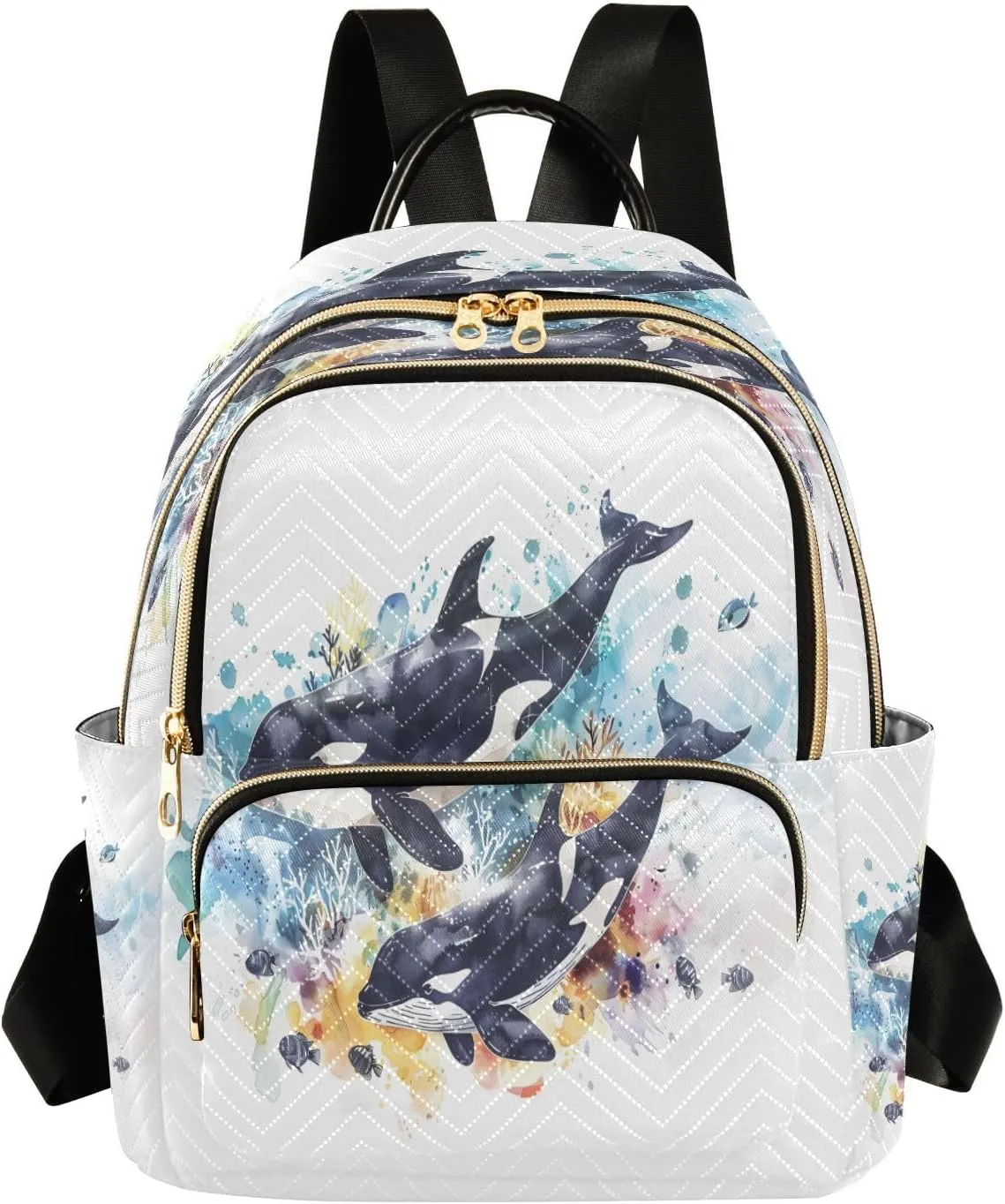 ALAZA Killer Whales Fish under The Sea Mini Backpack Purse for Women Travel Bag Lightweight Shoulder Bag Fashion Daypack