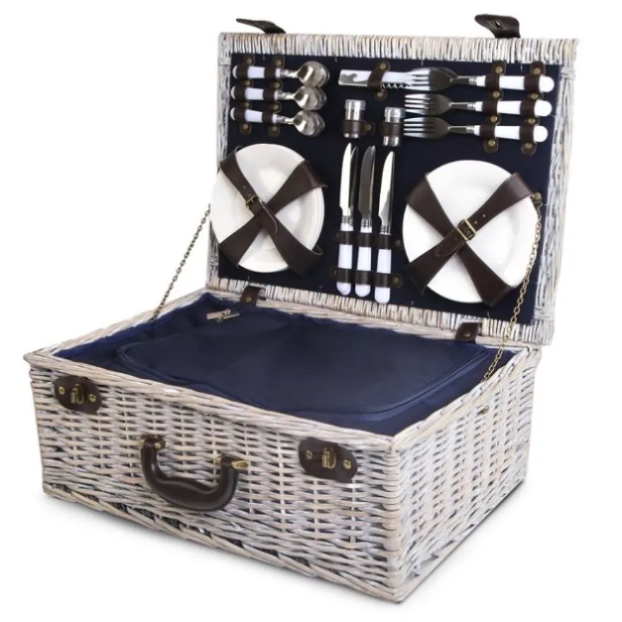 Alfresco 6 Person Picnic Basket Set Cooler Bag Insulated Blanket Plates Navy PICNIC-6PPL-COOLER-NAVY
