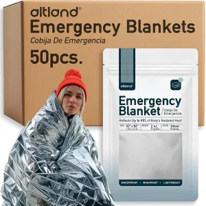 Altland 50 Pack of Emergency Blankets - Bulk Heat Reflective Blankets for Winter Survival Kits, Disaster Preparedness, Cold Weather Camping, and Homeless Care Packages