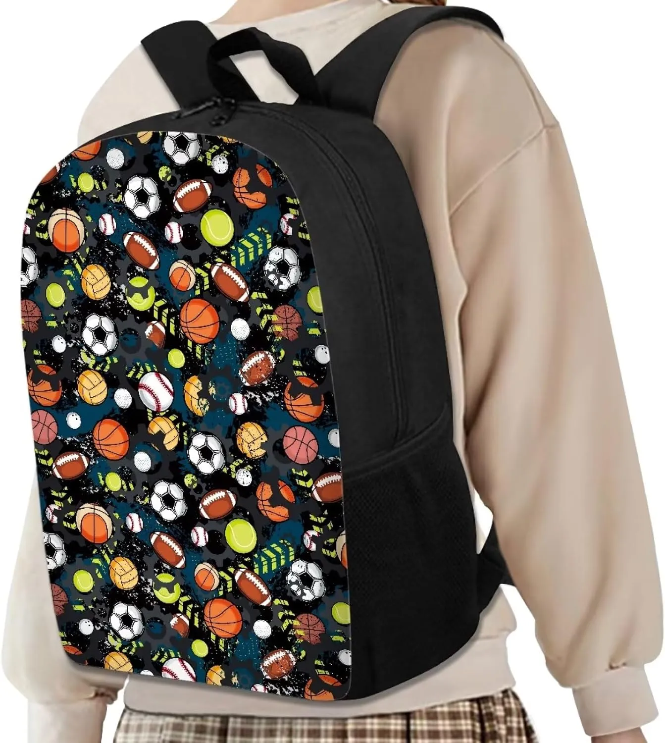 AmzPrint 17Inch School Backpack For Kids Girls Boys Football Basketball Print Backpack Lightweight School Bag Student Bookbag