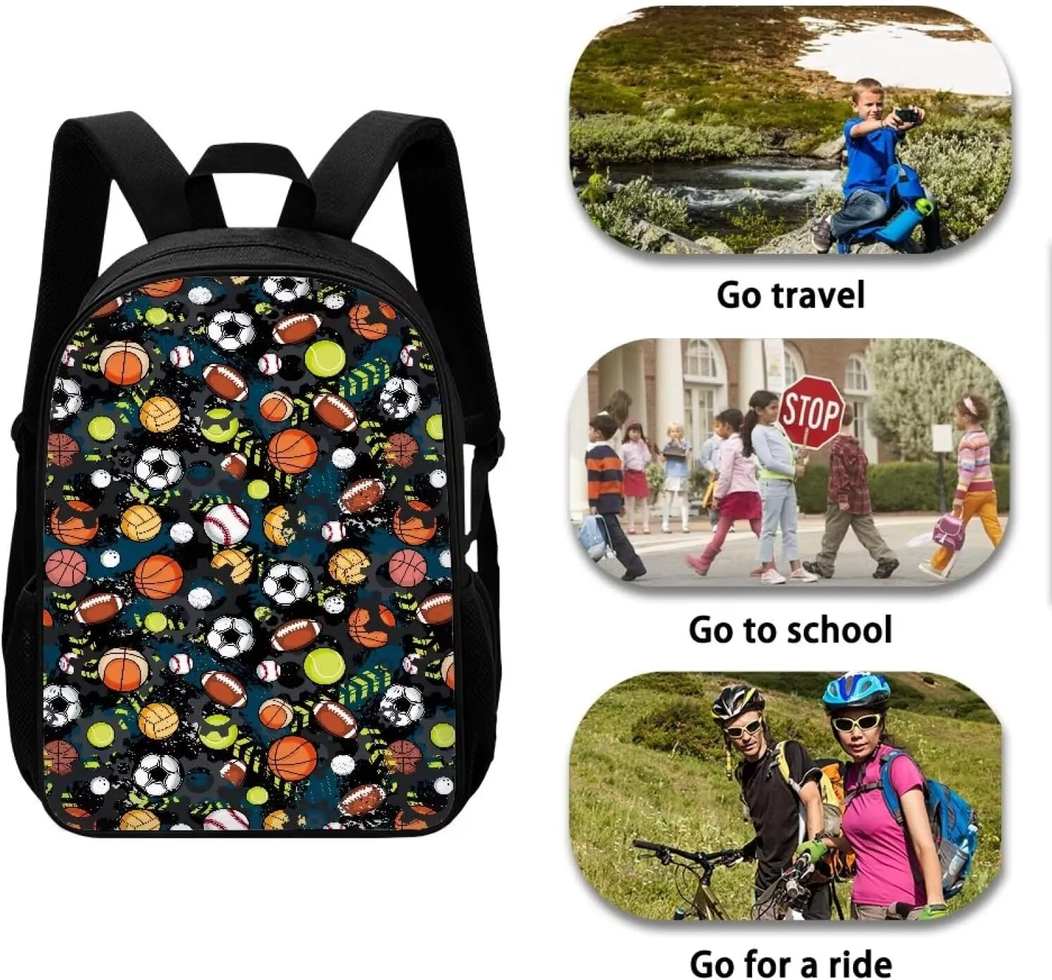 AmzPrint 17Inch School Backpack For Kids Girls Boys Football Basketball Print Backpack Lightweight School Bag Student Bookbag