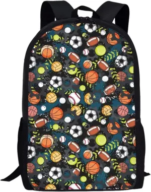 AmzPrint 17Inch School Backpack For Kids Girls Boys Football Basketball Print Backpack Lightweight School Bag Student Bookbag