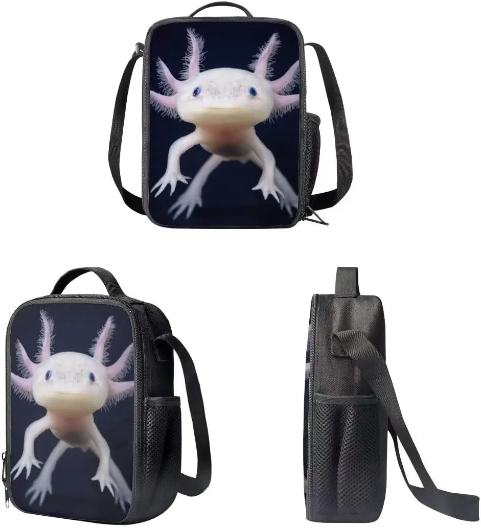 AmzPrint 2 In 1 Pink Axolotl Backpack And Lunch Box For Elementary Middle School Backpack For Girls Boys Kids Teens